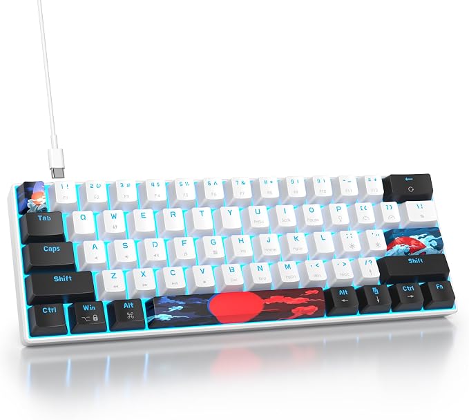 60 Percent Gaming Keyboard 61 Keys Mechanical Keyboard Ultra Compact Wird Keyboard LED Backlit with Red Switch for PC Laptop Gamer(61 White)