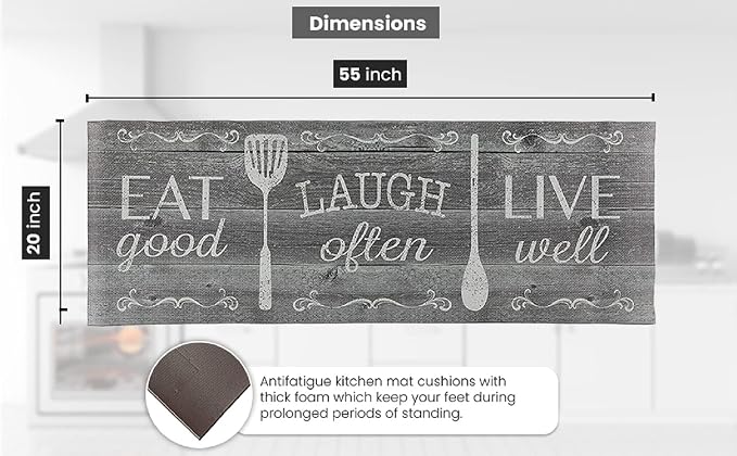 J&V TEXTILES Kitchen Mat Cushioned Anti Fatigue Floor Mat,19.6"x55", Thick Non Slip Waterproof Kitchen Rugs and Mats, Standing Mat for Kitchen,Floor,Home,Office,Desk,Sink,Laundry (Eat Laugh Live)