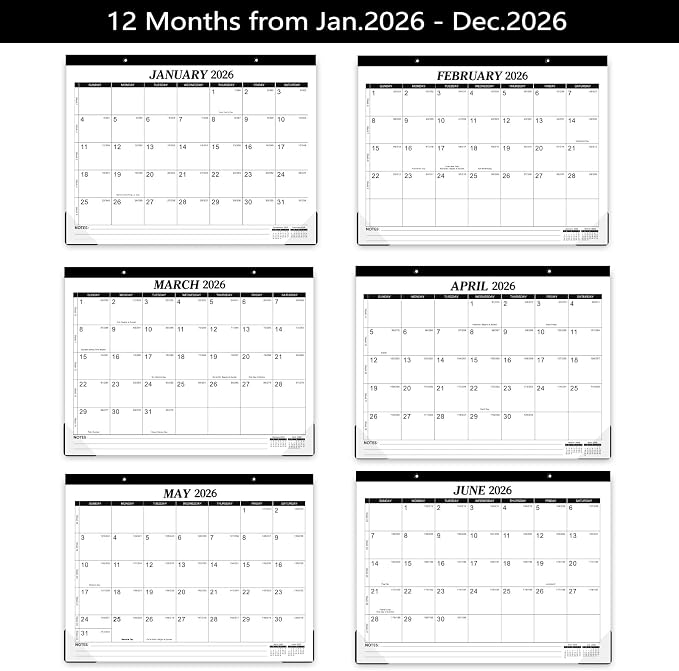 2026 Desk Calendar - 12 Monthly Desk Calendar 2026, Feb.2026 - Dec.2026, 14.6" x 11.5", Desk/Wall Calendar 2-in-1, Thick Paper with Corner Protectors, Hanging Holes, Large Daily Blocks