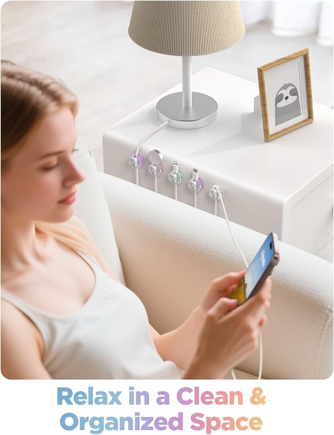 Cord Organizer, 8 Pack Cable Clips [1s Lock] Spring Cord Holder for Nightstand Home Office Desk Accessories Supplies for Women, Cute Girls College Dorm Room Essentials Decor, Classroom Organization