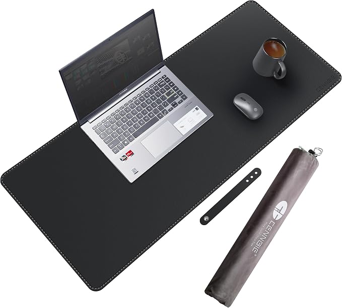 CENNBIE Leather Desk Mat Protector, 35.5" x 16" Extra Large Leather Office Desk Pad Mat for Full Desk, Computer Desk Mat on top of desks - Oversized Large Mouse Pad (Black)