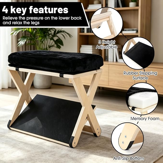 Adjustable Height Foot Rest Under Desk at Work, Foot Stool Under Desk | Comfortable Memory Foam, Under Desk Footrest, Non-Slip EVA Surface, Desk Foot Rest, Wooden Design, Leg Rest Under Desk