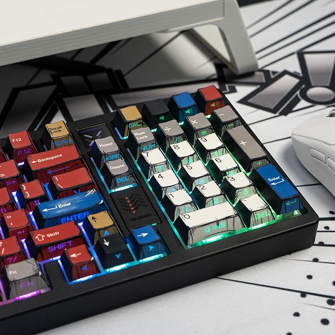 Japanese Manga Keycaps, PBT Side Printed Keycaps, Retro Custom Cherry Profile Keycap Set, 128 Keys Cool Anime Key Caps for 60%, 65%, 75%, 100% Cherry MX Switches Mechanical Keyboard