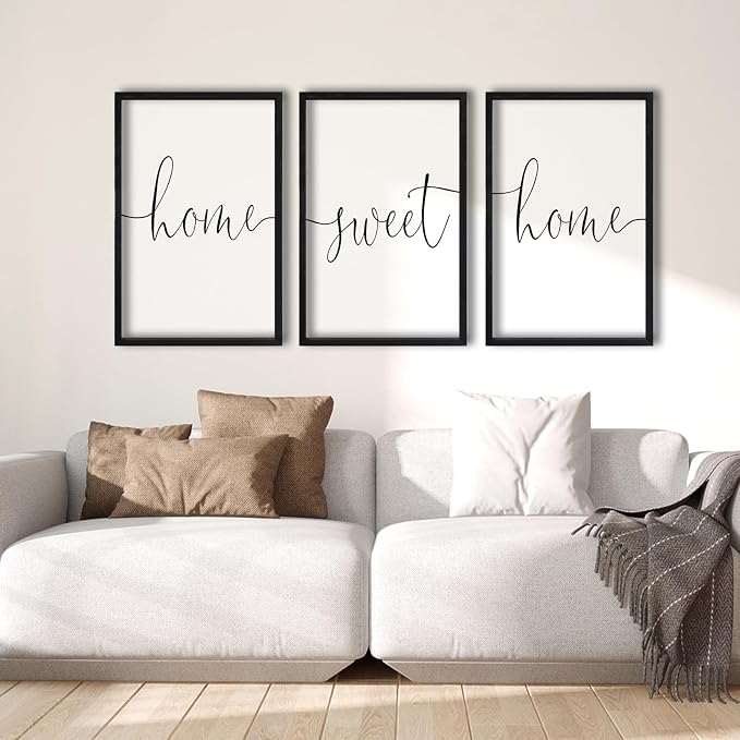 RLWangChao Home Sweet Home Sign Set of 3 Wall Art Decor 16"X24" Vintage Bedroom Above Bed Minimalist Modren Living Room Wooden Framed Warm And Cozy Family Wall Hanging Decoration (Black)