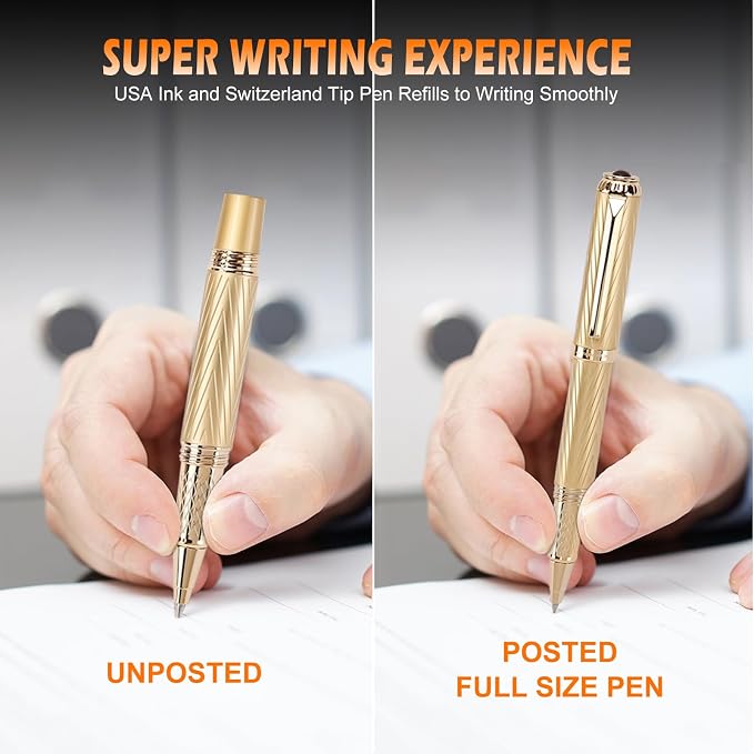 iMenaiy EDC Rollerball Point Pens for Travel Writing Journaling, Luxury Mini Pocket Pens for Men Women Boss Writers, Good Nice Pen Gifts Birthday Christmas Graduations, Gold