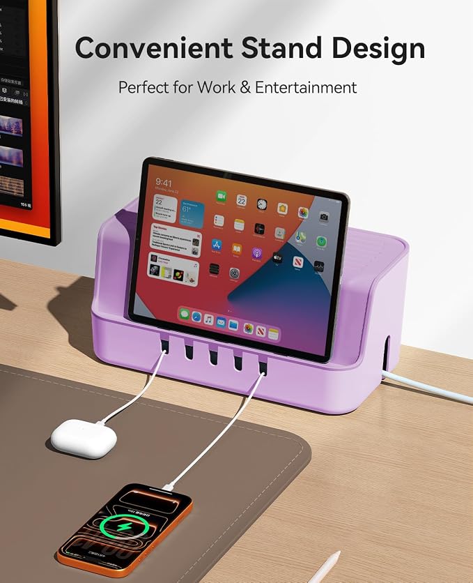 ORICO Cable Management Box with Phone Stand Lid, Large Cord Organizer Case for Hiding Power Strips & Surge Protectors, Heat Dissipation Desktop Wire Hider for Home, Office, School - PB02