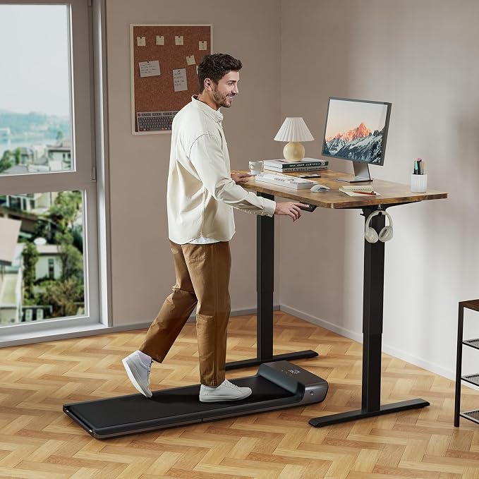 WALKINGDESK 40x24 Inches Height Adjustable Electric Standing Desk with 2 Hooks for Home Office, Ergonomic Sit Stand up Desk with Splice Board, Rustic Brown