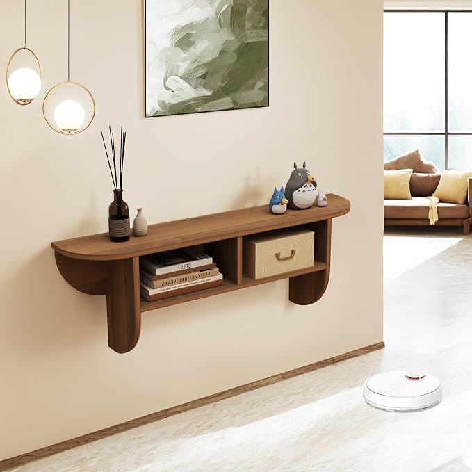 Floating Solid Wood Console Table, 39'' Wall Mounted Narrow Entryway Table with Storage Shelf, Modern Couch Table Small Entry Way Tables for Entryway, Front Hall, Hallway (Walnut, 39.37IN)