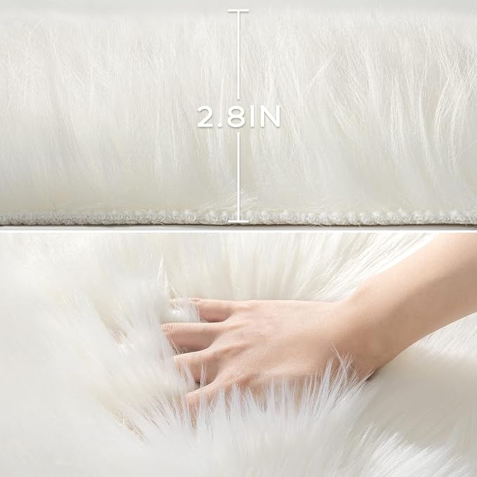 Ashler Faux Fur Rug, White Area Rugs, Fluffy Sheepskin Fur Rug, Fuzzy Ultra Soft 2.3 x 3.3 Ft Rugs, Machine Washable Shag Rug, Nursery Throw Rugs for Bed, Living Room