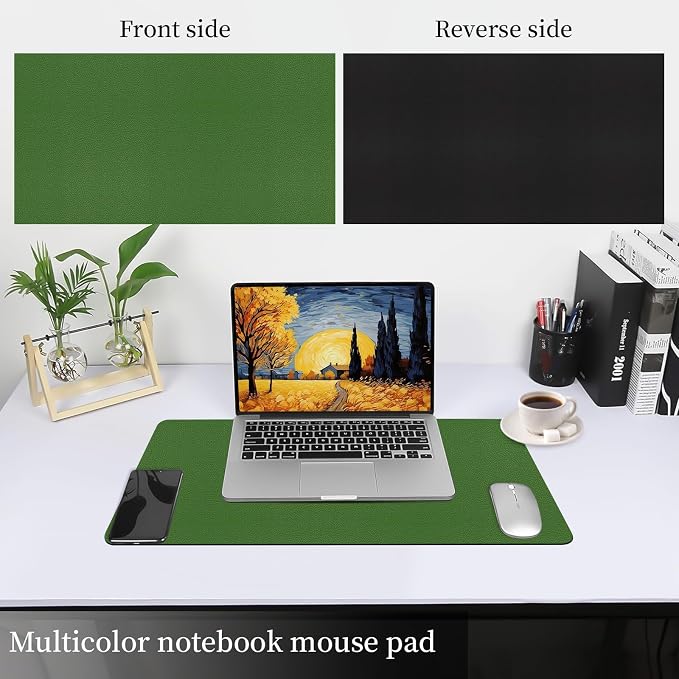 Bloss Green Leather Mouse Pad,Leather Desk Mat Protector,Dual-Side Use Mouse Mats,Office Desks Mats,Laptop Protector Desks Mat,Waterproof Keyboard Pads,Desk Writing Pad for Office/Home.23.6"x 13.8"
