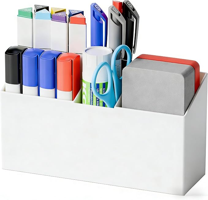 Yieach Magnetic Dry Erase Marker Holder for Whiteboard,Expo,Refrigerator,Fridge,Non Slip Magnet Pencil Holder,Wall Mounted Acrlic Pen Holder with Adhesive,Classroom and Locker Magnetic Organizer,White