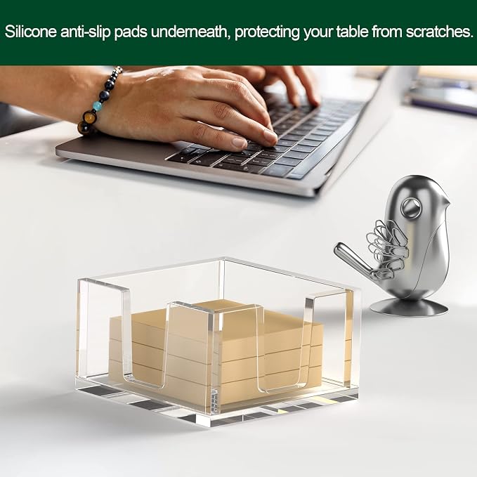 Acrylic Sticky Note Holder, Self-Stick Note Pad Holder W/O Pads - Note Dispenser Memo Pad Holder Desk Organizer for School Office Home (3''x3'' Clear)