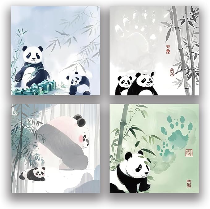Panda 4-Pads 3x3 inch Sticky Notes Set, Cute Memo Pads with High-Adhesive, Pretty Self-Stick Notes, Reusable & Tearable for Journal Planners Office School Home, Bulk Cute Stationery Gift