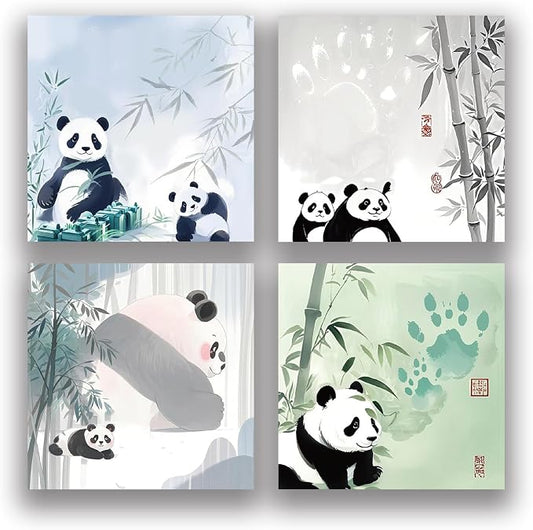 Panda 4-Pads 3x3 inch Sticky Notes Set, Cute Memo Pads with High-Adhesive, Pretty Self-Stick Notes, Reusable & Tearable for Journal Planners Office School Home, Bulk Cute Stationery Gift