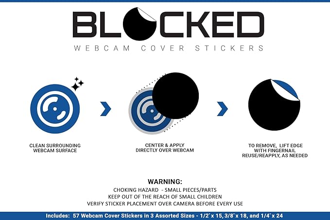 Blocked Original Vinyl Webcam Cover Stickers | Restickable & Stackable Privacy Covers | for All Camera-endable Devices | 3-Sizes | 57 White (Ultra Glossy)