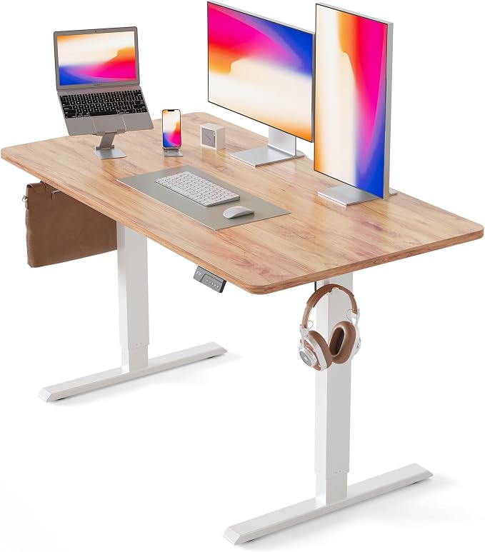 CubiCubi 55 x 28 Large Standing Desk, Height Adjustable Electric Computer Desk, 28" Deep Desktop, Sit Stand up Home Office Workstations with 4 Preset Heights, Light Rustic