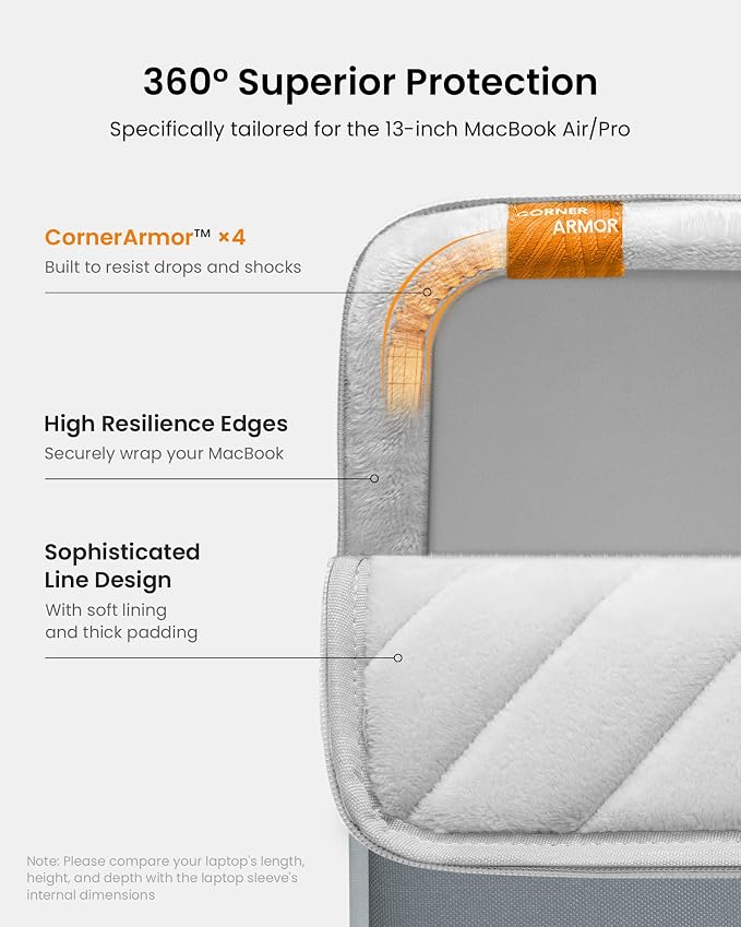 tomtoc 360° Protective Laptop Sleeve for 13-inch New MacBook Air M5/A3449 (2026) M4/A3240, M3/A3113, M2/A2681, M1/A2337, Water-Resistant Computer Case Bag Fits 13" MacBook Neo A18 & MacBook Pro M2/M1