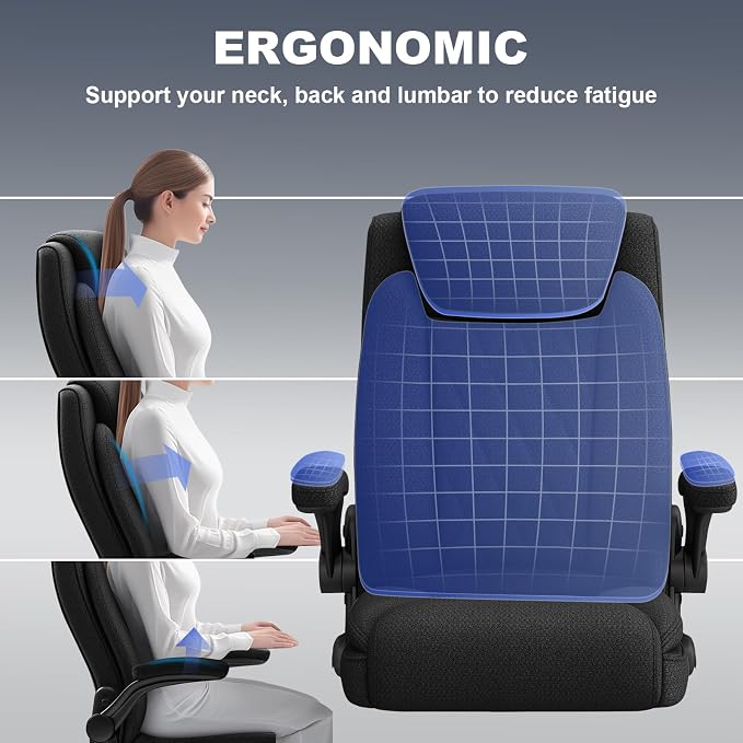 ralex-chair 2 Pack Big and Tall Office Chair -500 lb Heavy Duty Office Chair for Big Man, Fabric High Back Executive Office Desk Chair with 120° Tilt Rock,Computer Desk Chair with flip up arm - Black