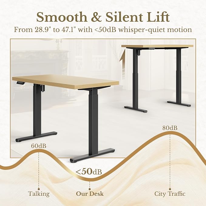 ErGear Electric Standing Desk, 48 Inch Adjustable Height Sit Stand Up Desk with 1.18" Thickness Whole-Piece Desktop, Computer Office Desk for Home Office, Light Walnut