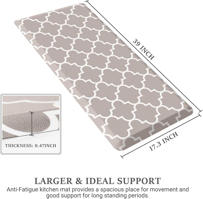 WISELIFE Kitchen Runner Rugs Anti-Fatigue mats,17.3"x 39",Non Slip Waterproof Ergonomic Comfort Mat for Kitchen, Floor Home, Office, Sink, Laundry,Khaki