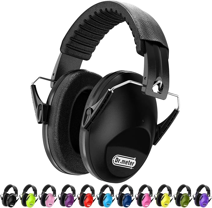 Noise Cancelling Ear Muffs: EM100 SNR27.4 Ear Muffs for Noise Reduction - Kids Noise Cancelling Headphones with Adjustable Headband for Monster Truck Autism Sensory Mowing Firework-Black