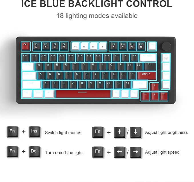 MageGee 75% Mechanical Gaming Keyboard, Compact Blue Backlit Wired Gaming Keyboards with Yellow Switches, EVA Foam, Knob Control, STAR75 Portable NKRO PC Gaming Keyboard - White & Black
