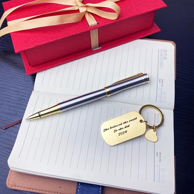 Yastar Personalized Gift Pen with Custom Keychain, Fancy Business Gift set with 2 extra Black Ink Refills Quality Pens Metal Body - Custom with Names Message - Giftfor Family Colleague Elder Friends