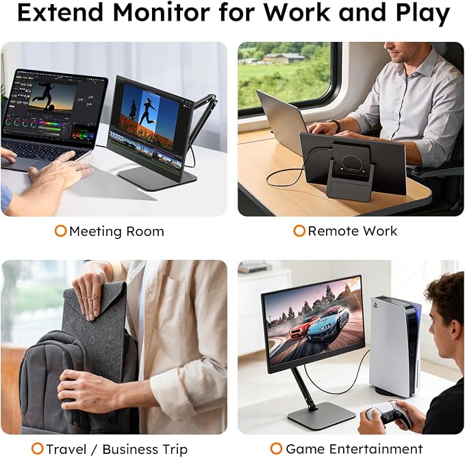 15.6" Portable Monitor, FHD 1080P IPS Travel Monitor for Laptop, Magnetic Foldable Stand & Protective Case Included, USB-C & Mini HDMI Screen Extender for Laptop Mac PC Phone Xbox PS4/5 Switch