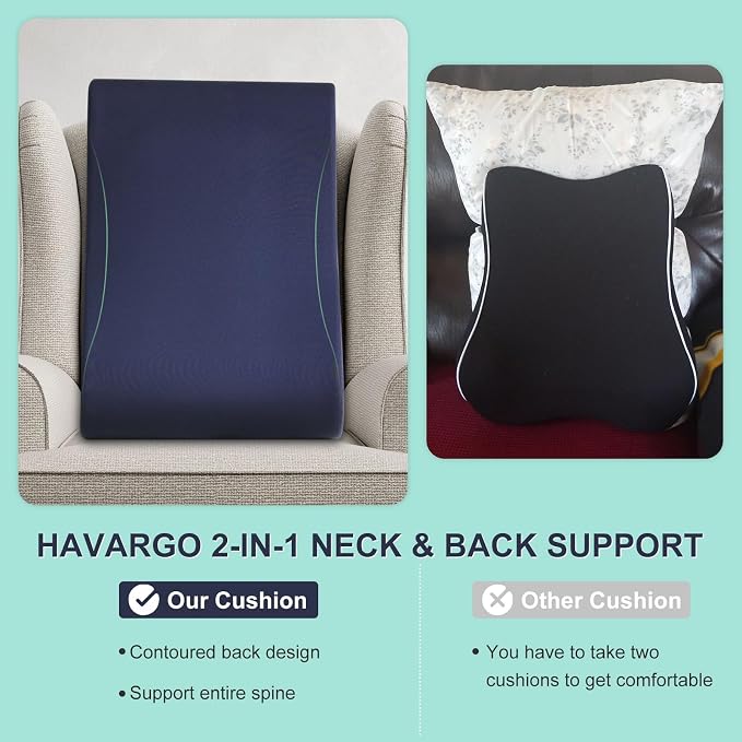 2-in-1 Neck Pillow Lumbar Support Pillow for Recliner Couch& Glider Chair - High Resilient Foam Ergonomic Back Support for High-Back Rocking Chairs, Glider Rocker Replacement Cushions Navy L