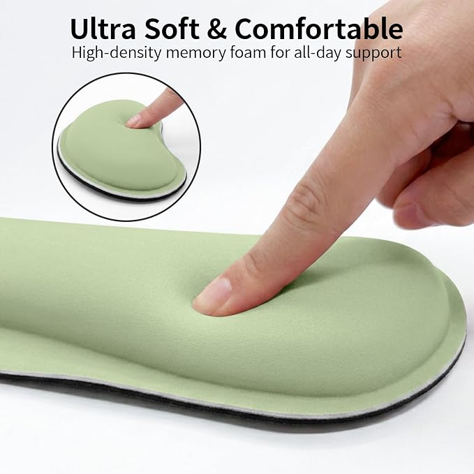 Bloss 2 Wrist Rest Support for Mouse Pad & Keyboard Set, Ergonomic Design Wrist Support Pad for Keyboard, Soft Memory Foam Desk Pads Support Hand and Arm Easy Typing Pain Relief - Green