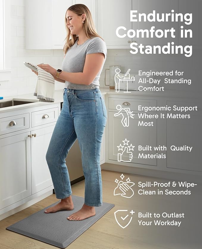Ophanie Kitchen Mats for Floor, 1/2 Inch Thick, 20x32 Anti Fatigue Cushioned Mat,Kitchen Rugs,Waterproof,Comfort Ergonomic Standing Mat for Office,Home,Sink with 99+ Pairs of Anti-Slip Bottom Ridges