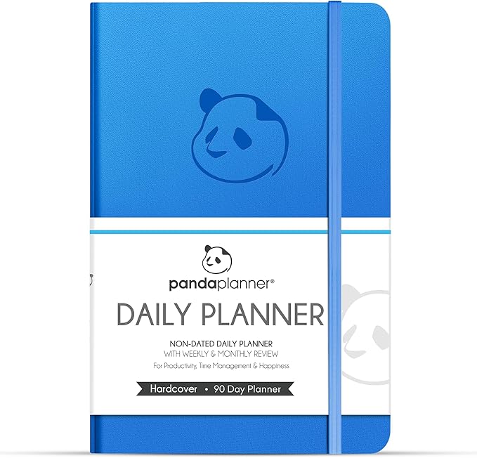 Panda Planner Classic A5 Daily Planner 2026 – Undated Daily & Quarterly Planner with Hourly Schedule, Productivity Calendar, To Do List, Goal Planner, Habit Tracker & Gratitude Journal for Home or Office – Blue
