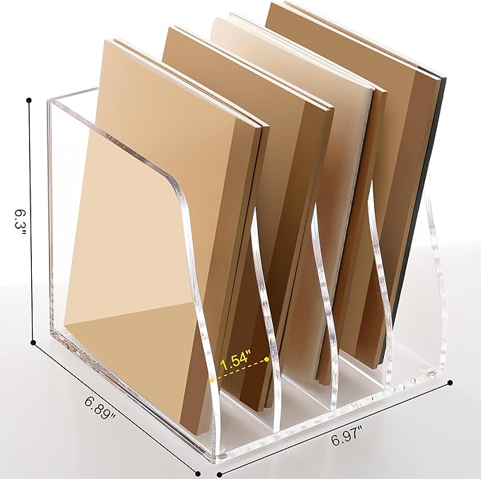 SANRUI Acrylic Desk File Organizer, Clear Magazine File Holder 6 Slot | Vertical Workspace Sorters, Folder Rack for Office Accessories Organization Storage