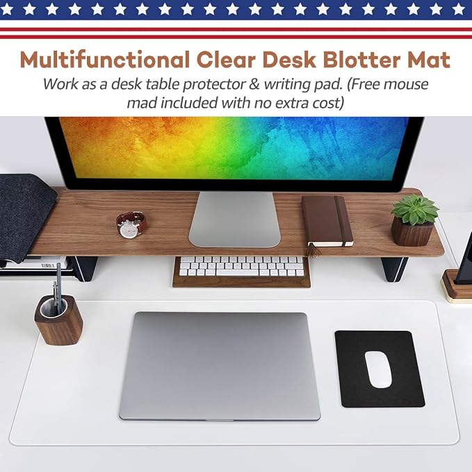 RostiKong Clear Desk Pad Protector 24'' x 36'' Large Transparent Office Desk Mat Blotter on Top of Desks Laptop Computer Keyboard PVC Vinyl Desk Pad Waterproof Desktop Writing Mat Cover with Mouse Pad