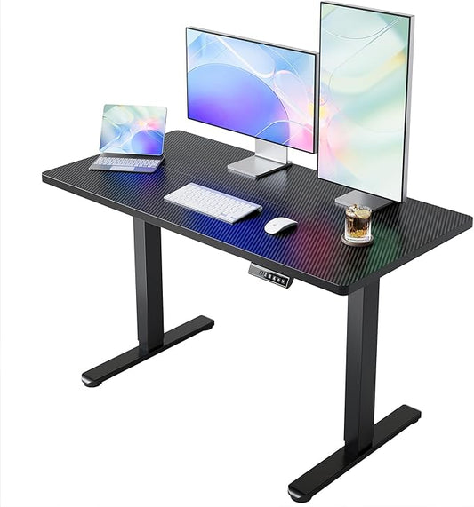 HUANUO Electric Standing Desk, 55" x 28" Height Adjustable Desk, 4 Memory Height Settings, Sit to Stand Up Desk for Home Office, with Headphone Hook, Cable Manager, Carbon Fiber Black