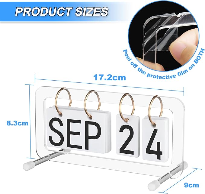 Cosmos Desk Flip Calendar Perpetual Desk Date Calendar Ring Flip Daily Block Calendar for Home Office Teacher Desktop Accessory, Reusable Month Day Display Desk Standing Calendar Decoration, Acrylic