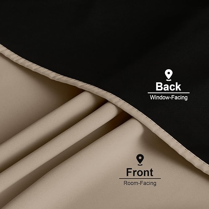 NICETOWN 100% Blackout Curtains for Living Room, Taupe W52 x L84 Set of 2 Light Blocking & Soundproof Drapes,Rod Pocket Black Lined Window Treatment Panels for Patio Sliding Glass Door