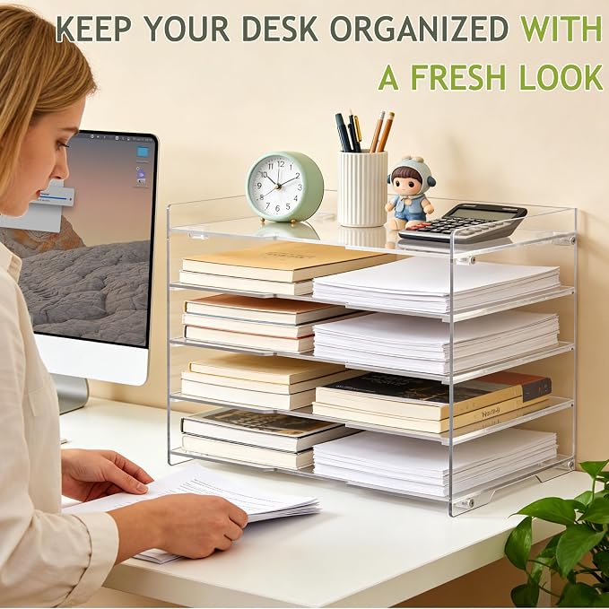 KKU 5 Tier Clear Acrylic Desk Organizer, Letter Tray Paper File Desk Organizer and Accessories For Office Supplies