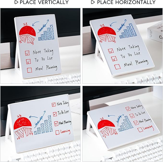 White Board Dry Erase Board 11.8 x 8.3 Inches, Small Stand-Up or Hangable Desktop Dry Erase White Board, with 2Markers, Dry Erase Whiteboard Easel for Desk