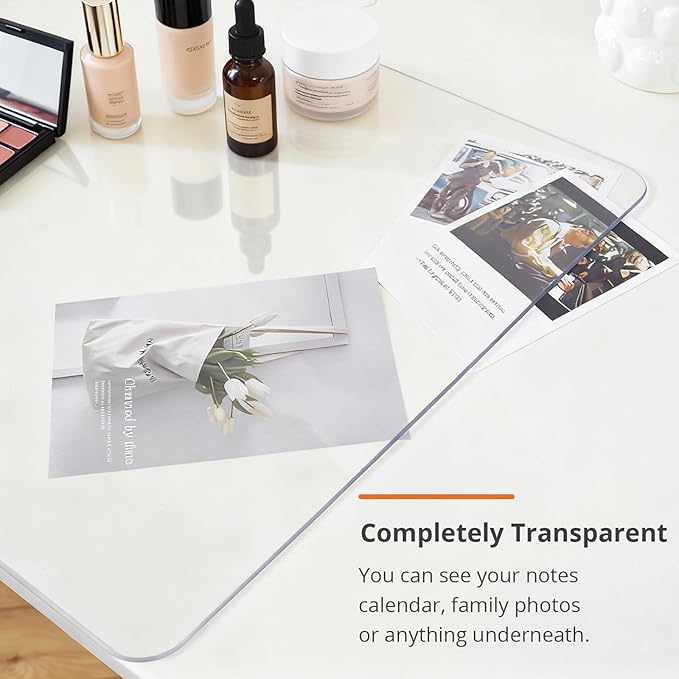 LovePads Clear Makeup Mat for Vanity, 17 x 28 Dual-Sided Desk Pad & Vanity Cover Top, Waterproof PVC Protector Mat for Dresser, Nail Art, Craft Table