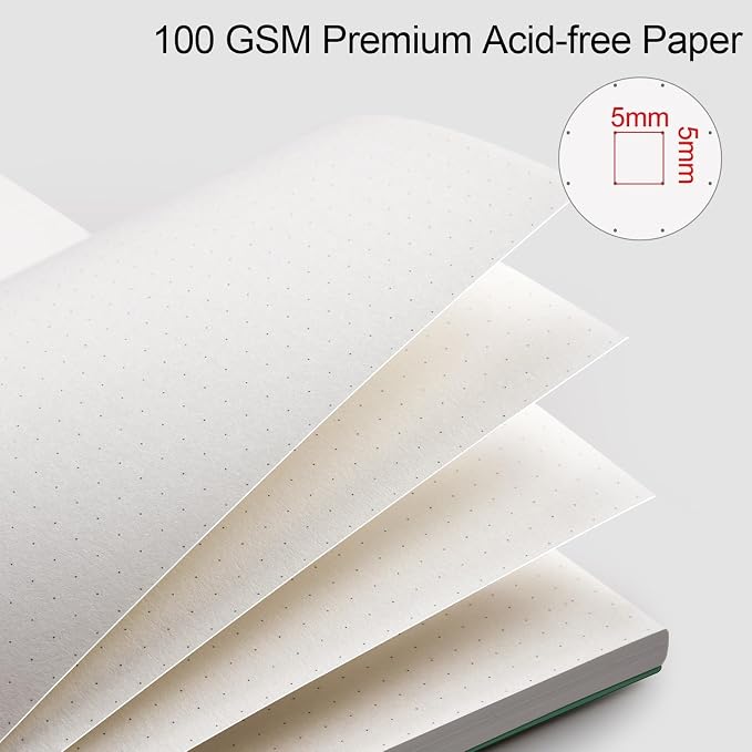 AHGXG Dotted Journal - Dot Grid Spiral Notebook 8.5" x 11", A4 Large Dotted Notebook, 100 GSM Thick Paper, Waterproof Plastic Cover Journals for Journaling, Sketching, Dark Green