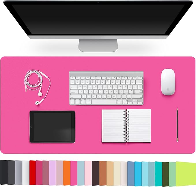 Leather Desk Pad Protector,Non-Slip Desk Pad,on-Slip PU Leather Large Mouse Pad,Easy Clean Desk Protecor Mat,Writing Pad for Office Work/Home/Decor(Rose Red, 31.5" x 15.7")