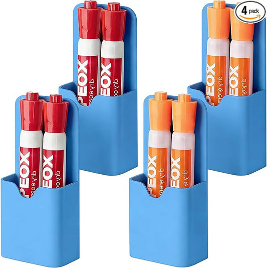 BEYGORM 4 Pack Magnetic Pen Holder for Whiteboard, Upgraded 1.5 mm Pencil Cup Organizer for Dry Erase Markers, Ideal Classroom, Office, Refrigerator, Locker (Blue)