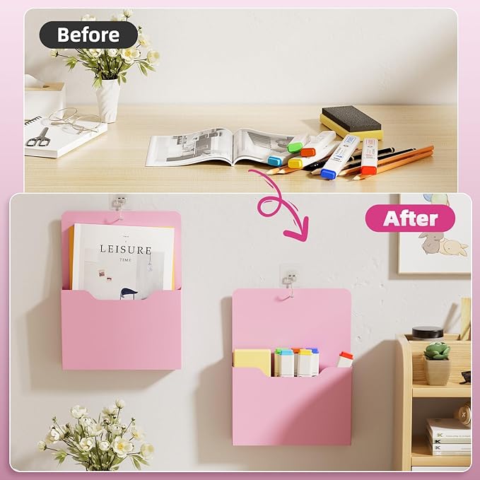 Magnetic File Holder - Magnetic Paper Holder, Pocket Organizer Office Supplies Storage Mail Organizer for Notebooks,Planners,Letter (6P)