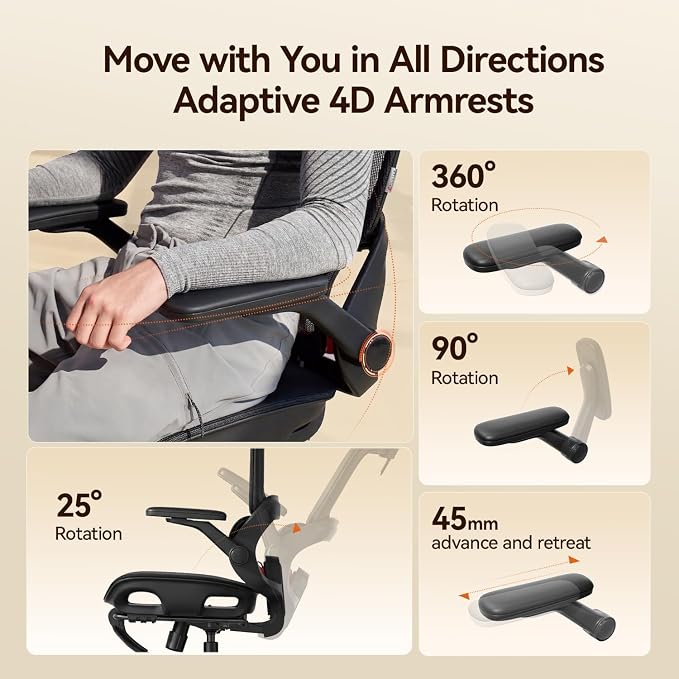 SIHOO B100 PRO Ergonomic Office Chair Without Footrest, Mesh Office Chair with Adaptive Lumbar Support, Computer Chair with Wide Headrest, Desk Chair with 360° Rotatable Flip-Up Armrests, Dark Black
