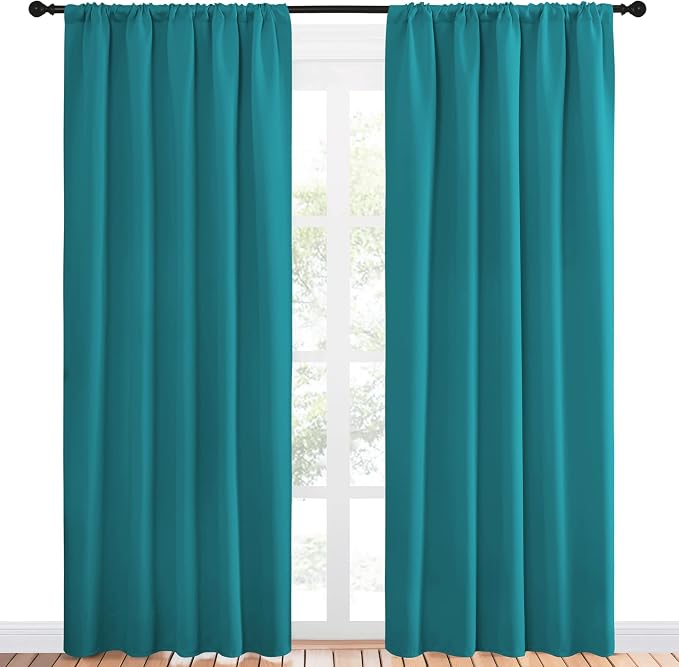 NICETOWN Peacock Blue Blackout Curtains Panels for Window, Thermal Insulated Rod Pocket Blackout Drapes/Draperies for Living Room (2 Panels, W52 x L84 inches)