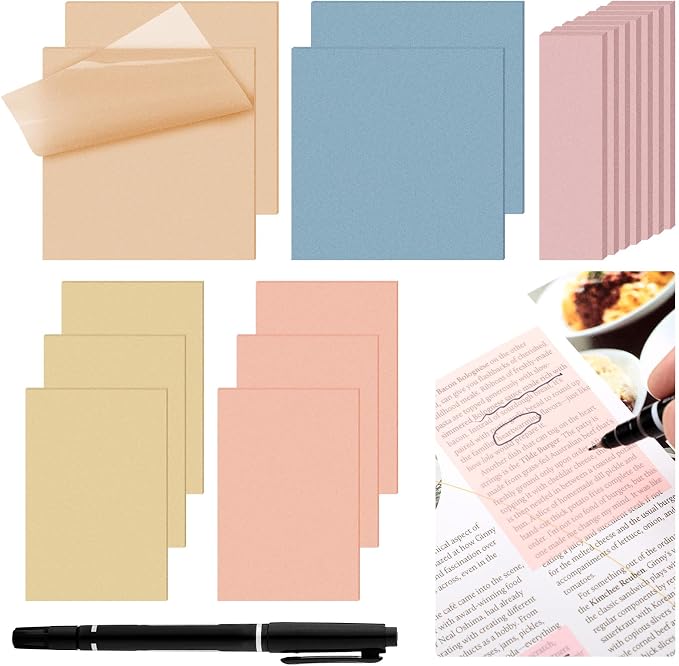 Jetec 900 Pcs Pastel Transparent Sticky Notes Transparent Clear Back to School Gifts for Bible Tabs Book Annotation Tools School Supplies Office Notes with Marker See Through Self(Cute Color)