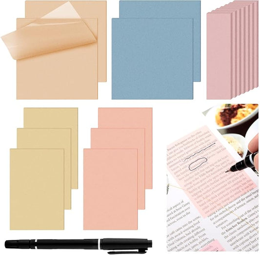 Jetec 900 Pcs Pastel Transparent Sticky Notes Transparent Clear Back to School Gifts for Bible Tabs Book Annotation Tools School Supplies Office Notes with Marker See Through Self(Cute Color)