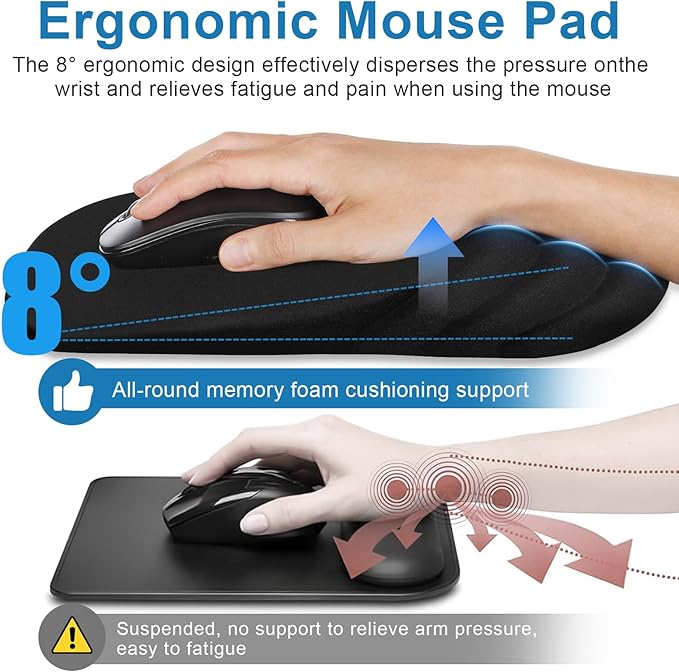 Ergonomic Mouse Pad with Wrist Rest, Carpal Tunnel Mousepad Waist Support, Memory Foam Massage Design Pain Relief (ABCD123)