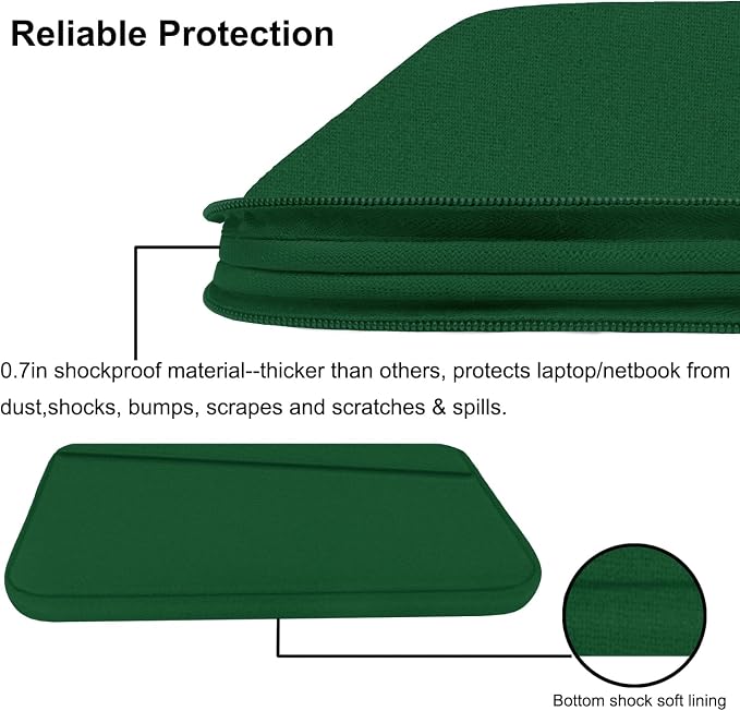 15.6 inch Laptop Sleeve, Durable Carrying Bag Protective Case Briefcase Handbag with Front Pocket, Slim Computer Cover for 15-16 Inch HP, Dell, Lenovo, Asus, Notebook, Dark Green